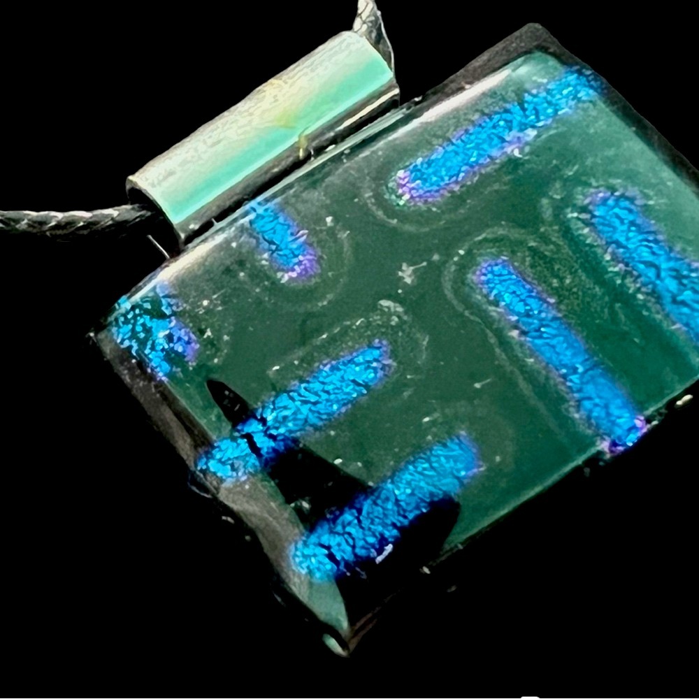Art Glass Black and Blue Dichroic Glass Art Pendant